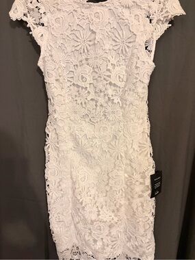 Lulu's White Floral Crochet Backless Sheath Dress